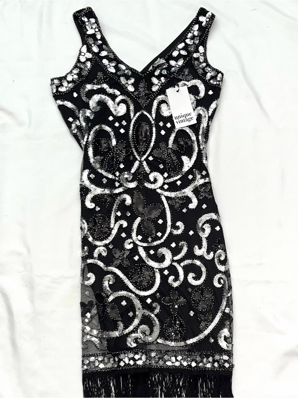 Unique  Black & Silver Sequin Flapper Dress